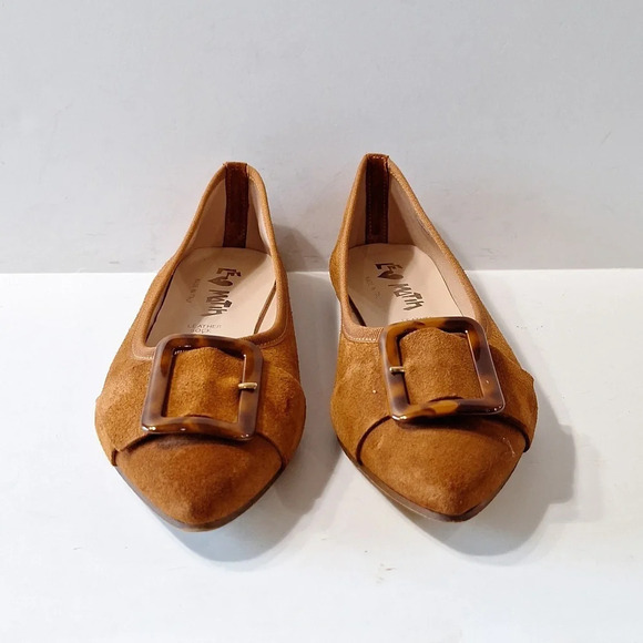Le Matin Brown Suede Leather Preppy Almond Toe Office Slip On Flats Size 38 - Picture 2 of 11
